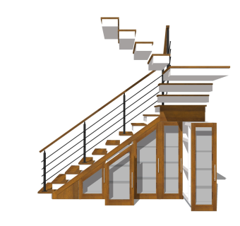 现代实木双跑折梯草图大师模型，实木双跑折梯sketchup模型免费下载