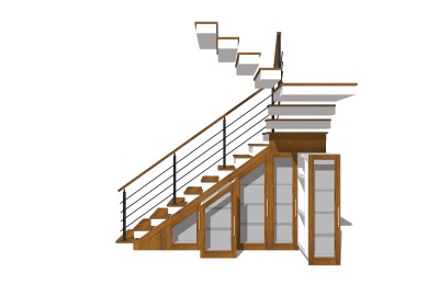 现代实木双跑折梯草图大师模型，实木双跑折梯sketchup模型免费下载