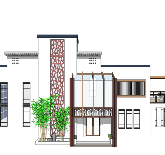 中式别墅su模型下载、中式别墅草图大师模型下载