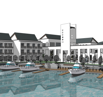 新中式酒店草图大师模型，酒店sketchup模型免费下载