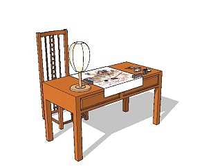 <em>中式书桌</em>草图大师模型，书桌sketchup模型