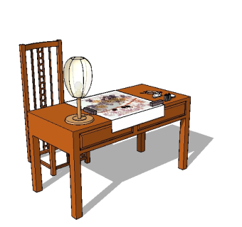 中式书桌草图大师模型，书桌sketchup模型