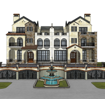 欧式连排别墅草图大师模型，别墅sketchup模型免费下载