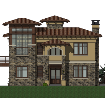 欧式独栋别墅草图大师模型，sketchup别墅su模型下载