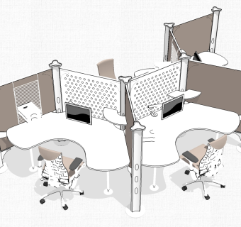 现代隔断办公桌草图大师模型，办公桌skp模型下载