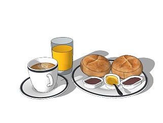 现代下午茶sketchup模型，食品草圖大師模型下載