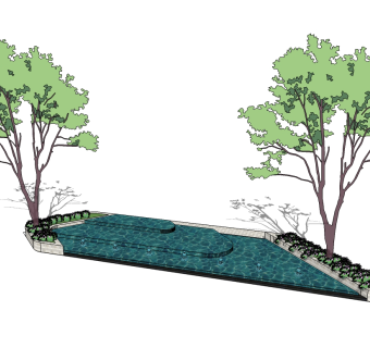 现代商业街水景草图大师模型，水景sketchup模型下载