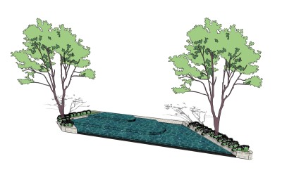 现代商业街水景草图大师模型，水景sketchup模型下载