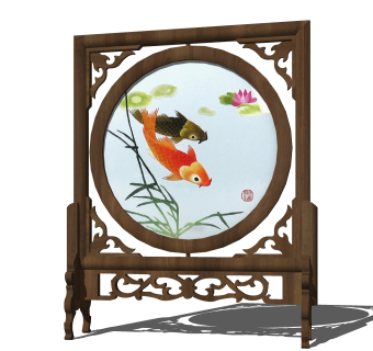 中式实木隔断免费su模型，隔断skp模型下载
