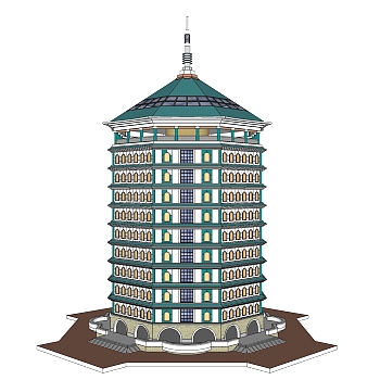 中式佛塔免费su模型下载、佛塔草图大师模型下载