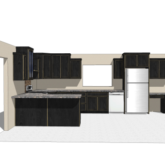 美式L形橱柜sketchup模型，橱柜草图大师模型下载