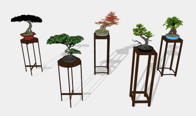 新中式盆景组合草图大师模型，简约盆景sketchup模型下载