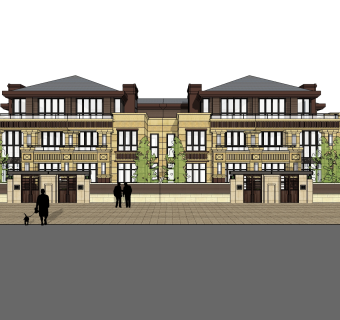 欧式连排别墅草图大师模型，别墅sketchup模型免费下载