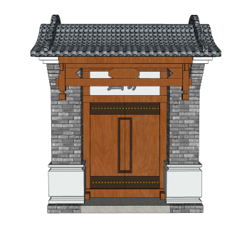 中式院门院墙草图大师模型，院门院墙sketchup模型免费下载