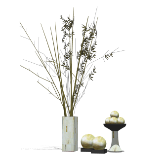 竹枝花瓶圆球摆件草图大师模型,现代摆件su模型下载