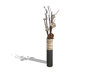  现代中式花瓶摆件草图大师模型，花瓶摆件sketchup模型下载