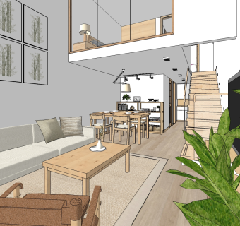 日式复式公寓草图大师模型，家装SU模型下载