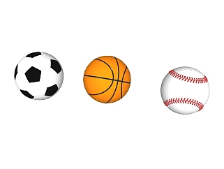 现代足球篮球棒球组合草图大师模型，球类组合su模型下载