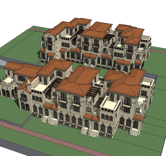 欧式连排别墅草图大师模型，别墅sketchup模型免费下载