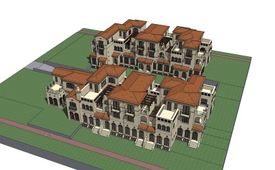 欧式连排别墅草图大师模型，别墅sketchup模型免费下载