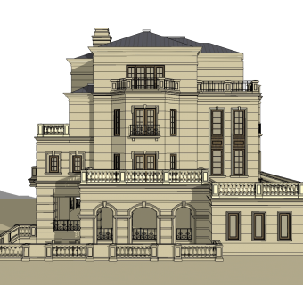 欧式别墅外观草图大师模型，别墅外观sketchup模型免费下载