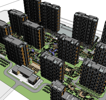 现代小区规划免费su模型下载、小区规划草图大师模型下载