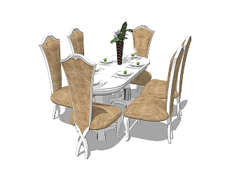 欧式餐桌<em>椅</em>su模型，欧式餐桌<em>椅</em>草图<em>大师</em>模型下载