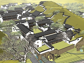 新中式古镇规划免费su模型下载、新中式古镇规划草图大师模型下载