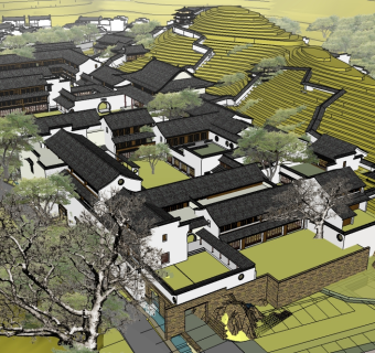 新中式古镇规划免费su模型下载、新中式古镇规划草图大师模型下载