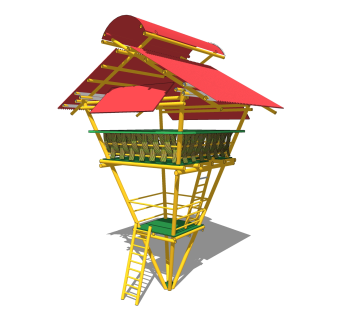 现代竹制观景台su模型，观景台草图大师模型下载