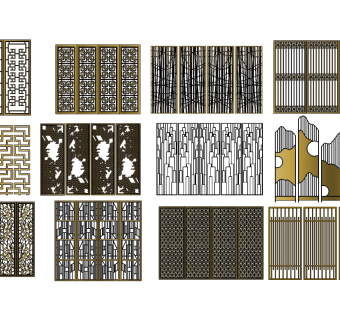 现代屏风隔断组合草图大师模型，屏风隔断sketchup模型skp文件分享