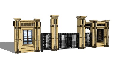 欧式入口大门草图大师模型下载，入口大门sketchup模型