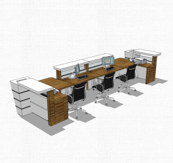 现代白色简约接待台草图大师模型，接待台sketchup模型下载
