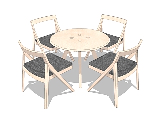现代实木餐桌椅su模型，小圆桌<em>家庭</em>用餐桌草图大师模型...