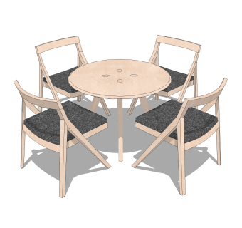 现代实木餐桌椅su模型，小圆桌家庭用餐桌草图大师模型下载