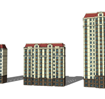 欧式高层公寓外观草图大师模型，公寓su模型下载