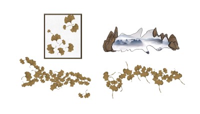 新中式墙饰枫叶挂件组合su模型下载、墙饰枫叶挂件组合草图大师模型下载