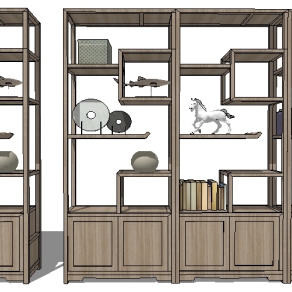中式博古架装饰柜sketchup模型，博古架草图大师模型下载