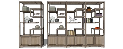 中式博古架装饰柜sketchup模型，博古架草图大师模型下载