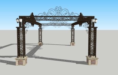 欧式铁艺爬藤廊架草图大师模型，铁艺爬藤廊架sketchup模型下载