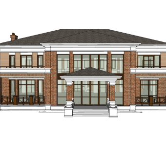 欧式别墅外观草图大师模型，SU模型免费下载