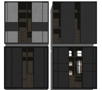 现代实木滑动门衣柜组合su模型，衣柜草图大师模型下载