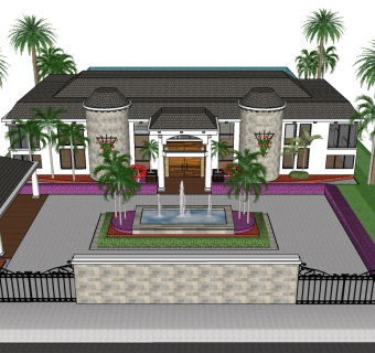 现代滨水别墅skb文件，别墅草图大师模型下载