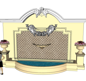 欧式景观墙skp文件下载，景观墙SU模型