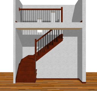 现代实木三跑楼梯草图大师模型，实木三跑楼梯sketchup模型免费下载