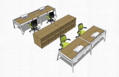 现代实木办工桌su模型，办工桌sketchup模型下载