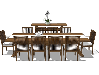 新中式<em>餐桌</em>椅组合su模型，<em>餐桌</em>椅组合skp模型下载