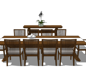 新中式餐桌椅组合su模型，餐桌椅组合skp模型下载