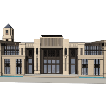 欧式售楼处建筑方案草图大师模型，建筑构件sketchup模型免费下载