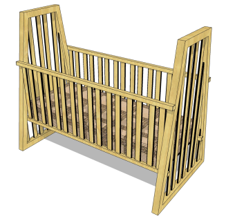 日式婴儿床草图大师模型，婴儿床skb文件下载